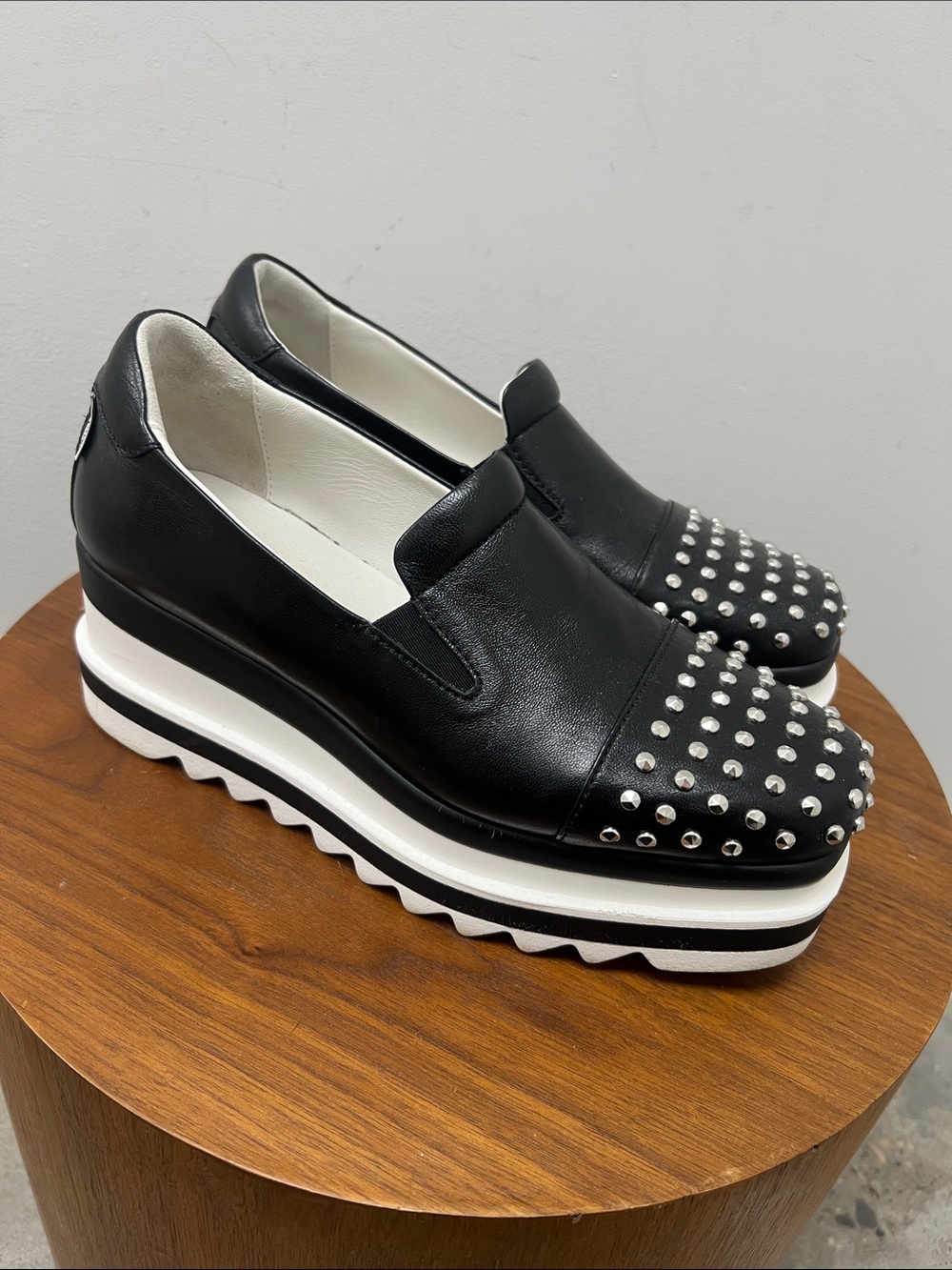 Marco Moreo Black Studded Platform Slip-On Loafers